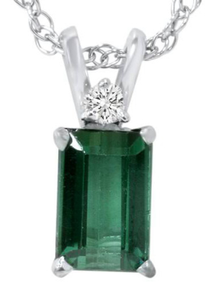 Pompeii3 5/8ct Green Tourmaline & Diamond Solitaire Pendant 14k White Gold