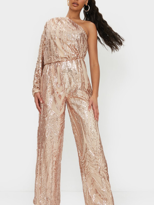 Rose Gold Premium Patterned Sequin One Shoulder...