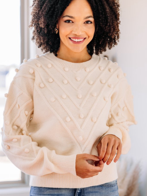 Simple Love Ivory White Pompom Sweater