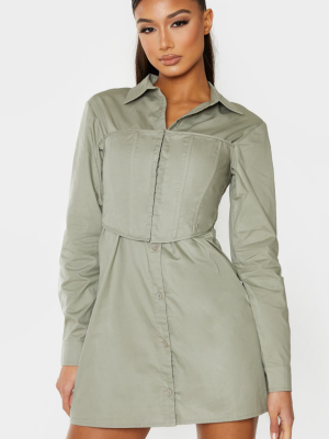 Sage Green Hook & Eye Corset Bust Shirt Dress