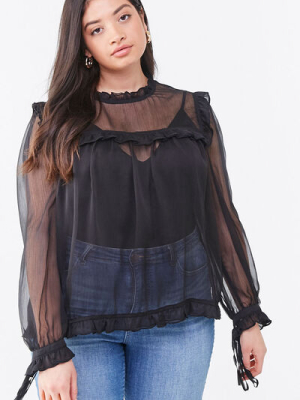 Plus Size Sheer Ruffle-trim Top