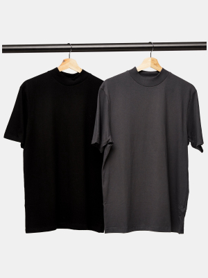 2 Black And Grey Roll Neck T-shirt Multipack*