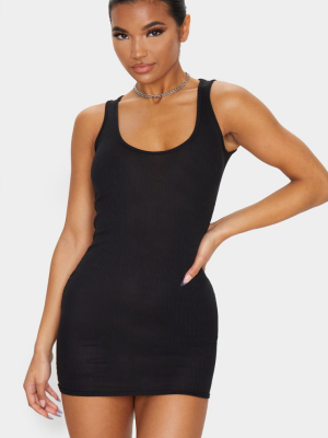 Black Ribbed Scoop Neck Bodycon Dress