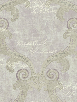 Framed Writing Wallpaper In Royal Purple From The Nouveau Collection By Wallquest