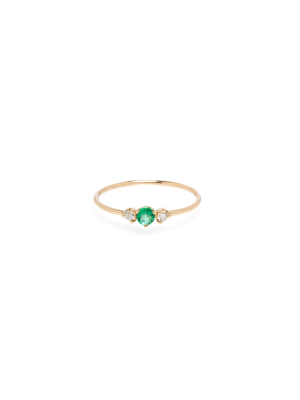 14k Prong Set Diamond & Emerald Ring