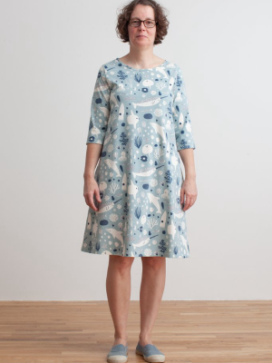 Women's Helsinki Dress - Sea Creatures Pale Blue