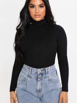 Petite Black Basic Roll Neck Long Sleeve Bodysuit