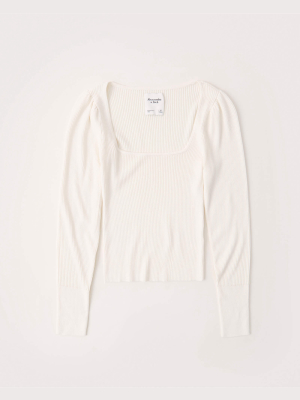 Square-neck Puff Sleeve Sweater