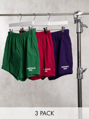 Asos Design 3 Pack Boxers With Christmas Text Print