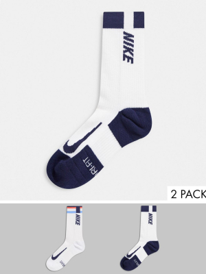Nike Court Crew Tennis Logo 2 Pack Socks In White
