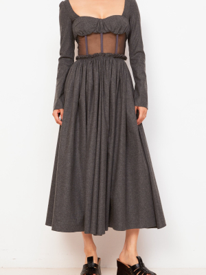 Organza-detailed Wool-cotton Midi Dress