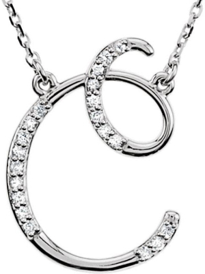 Pompeii3 1/4ct Diamond "c" Initial Pendant 18" Necklace 14k White Gold