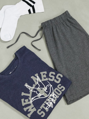 Asos Design Relaxed Lounge T-shirt And Short Pajama Set With Wellness Studios Print