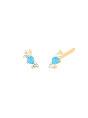 Bar Turquoise & Diamond Studs - Yellow Gold