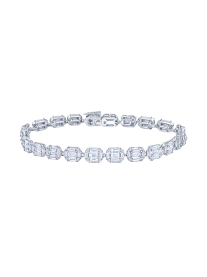 Sunburst Emerald Cut Diamond Line Bracelet - White Gold