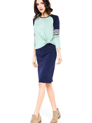 Elastic Pencil Skirt - Navy