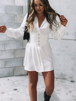 Social Mini Shirt Dress White