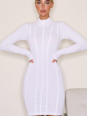 White High Neck Binding Detail Long Sleeve...