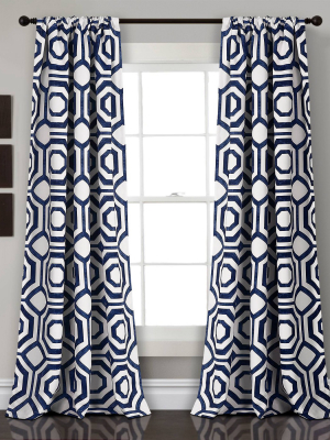 Set Of 2 52"x84" Octagon Blocks Room Darkening Window Curtain Navy - Lush Décor