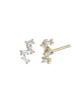 Baguette Diamond Stack Studs - Yellow Gold