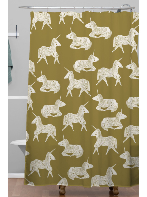 Sleepy Unicorns Shower Curtain Green - Deny Designs