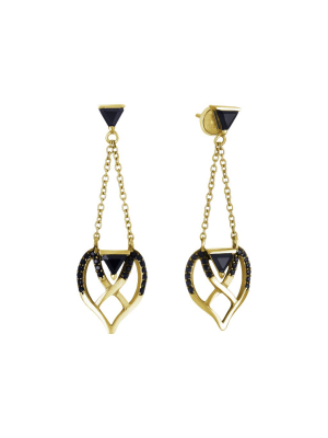 Gold Plated Silver Double Bow Earrings With Onyx And Spinel