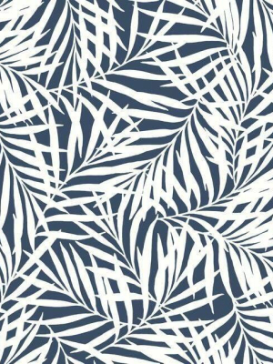 Oahu Fronds Wallpaper In Navy And White From The Water's Edge Collection By York Wallcoverings