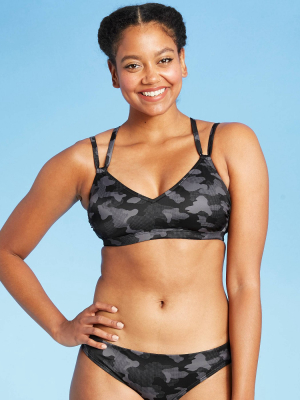 Women's Strappy Racerback Bikini Top - All In Motion™ Black Camo Print