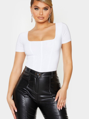 White Slinky Boned Short Sleeve Bodysuit