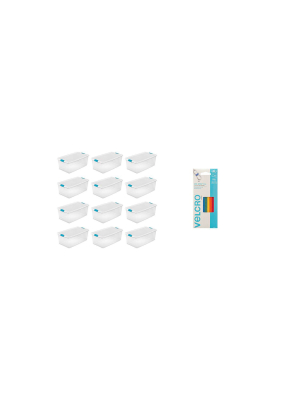 Sterilite 106 Qt. Plastic Storage Container Tote (12 Pack ) + Velcro Cable Ties