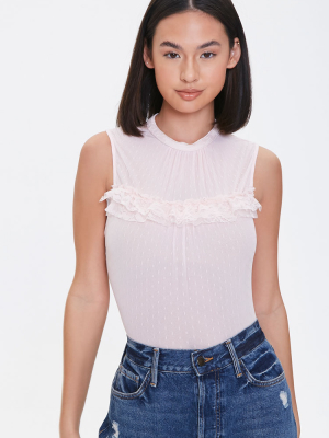 Dotted Mesh Ruffle Bodysuit