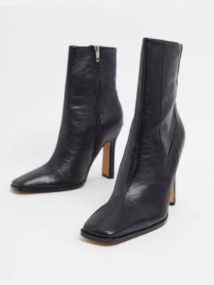 Asos Design Erin Premium Leather Boots With Underset Heel In Black