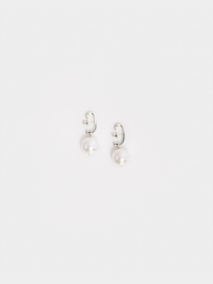 Round Pearl Lobe Drops In Silver