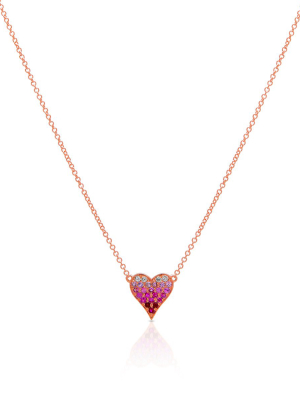 14kt Rose Gold Pink Sapphire Diamond Ombre Small Heart Necklace