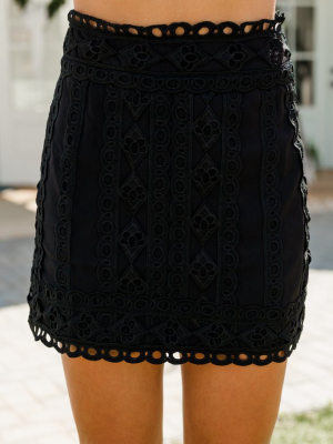 Tell You All About It Black Eyelet Skirt